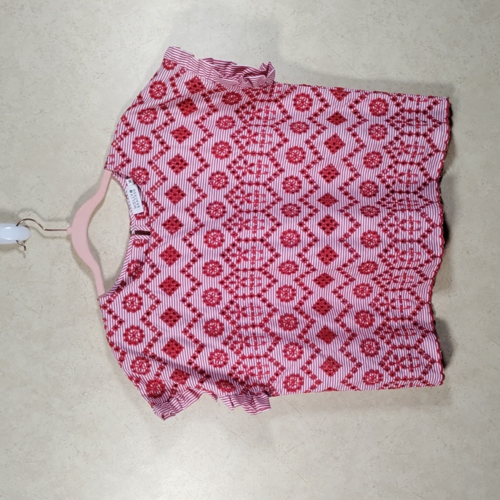 Molly Bracken Red and White Patterned Short Sleeve Blouse